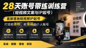 28天账号带练训练营（短视频文案与IP起号），直接落地短视频IP起号，打造能涨粉、能变现的个人账号-副业资源站