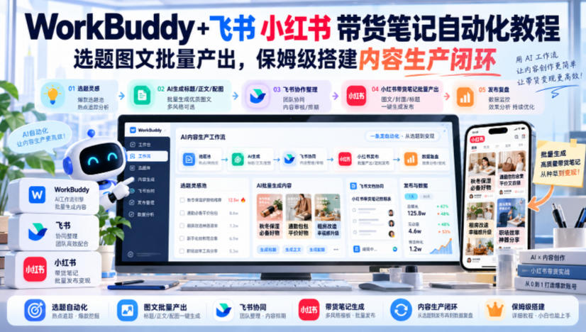 WorkBuddy+飞书小红书带货笔记自动化教程，选题图文批量产出，保姆级搭建内容生产闭环【文档】-副业资源站