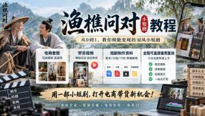 渔樵问对小短剧教程，包含电商套图、带货视频，短剧制作资料，全程可直接套用复刻-副业资源站