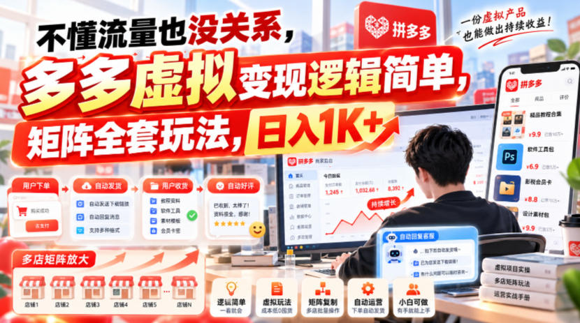 不懂流量也没关系，多多虚拟变现逻辑简单，矩阵全套玩法，日入1K+【揭秘】-副业资源站