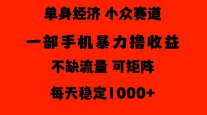 26年暴力单身经济,稳定日入500-1k,不缺流量,流量极大,冷门小众赛道,门槛低小白轻松上手【揭秘】-副业资源站