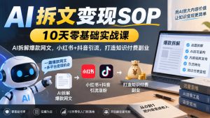 AI拆文变现SOP｜10天零基础实战课，AI拆解爆款网文，小红书+抖音引流，打造知识付费副业-副业资源站