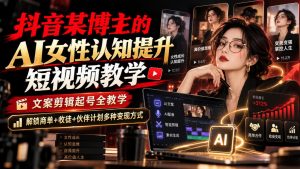 抖音某博主的Ai女性认知提升短视频教学,文案剪辑起号全教学,解锁商单+收徒+伙伴计划多种变现方式-副业资源站