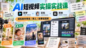 AI短视频实操实战课，即梦+豆包+剪映，轻松制作带货/育儿/故事短视频-副业资源站