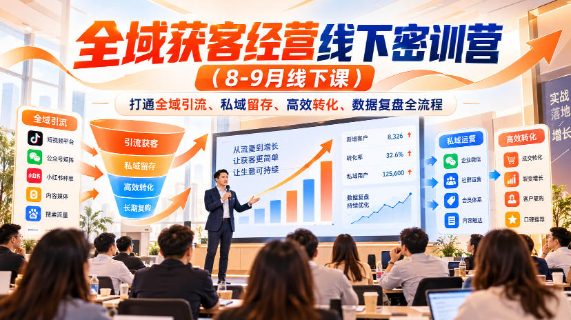 全域获客经营线下密训营（8-9月线下课），打通全域引流、私域留存、高效转化、数据复盘全流程-副业资源站