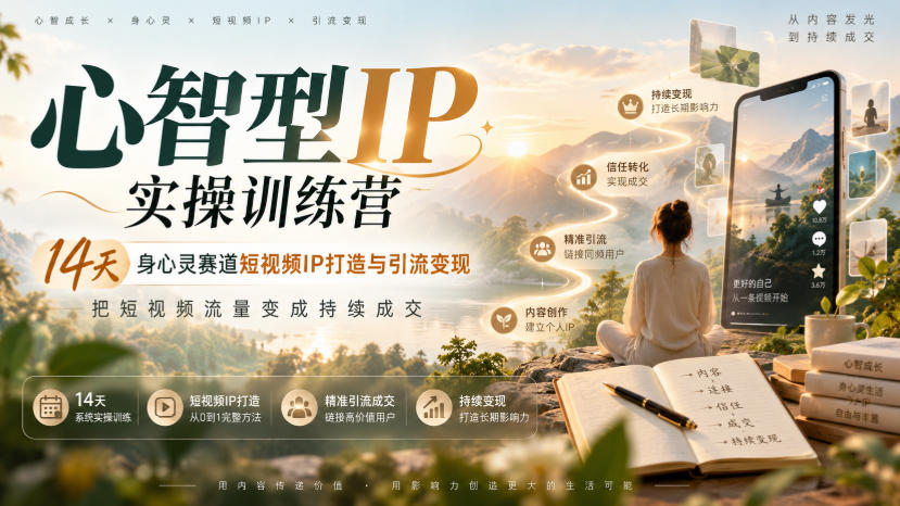 心智型IP实操训练营｜14天身心灵赛道短视频IP打造与引流变现，把短视频流量变成持续成交-副业资源站