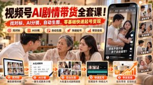 视频号AI剧情带货全套课！找对标、AI分镜、自动生图，零基础快速起号变现-副业资源站