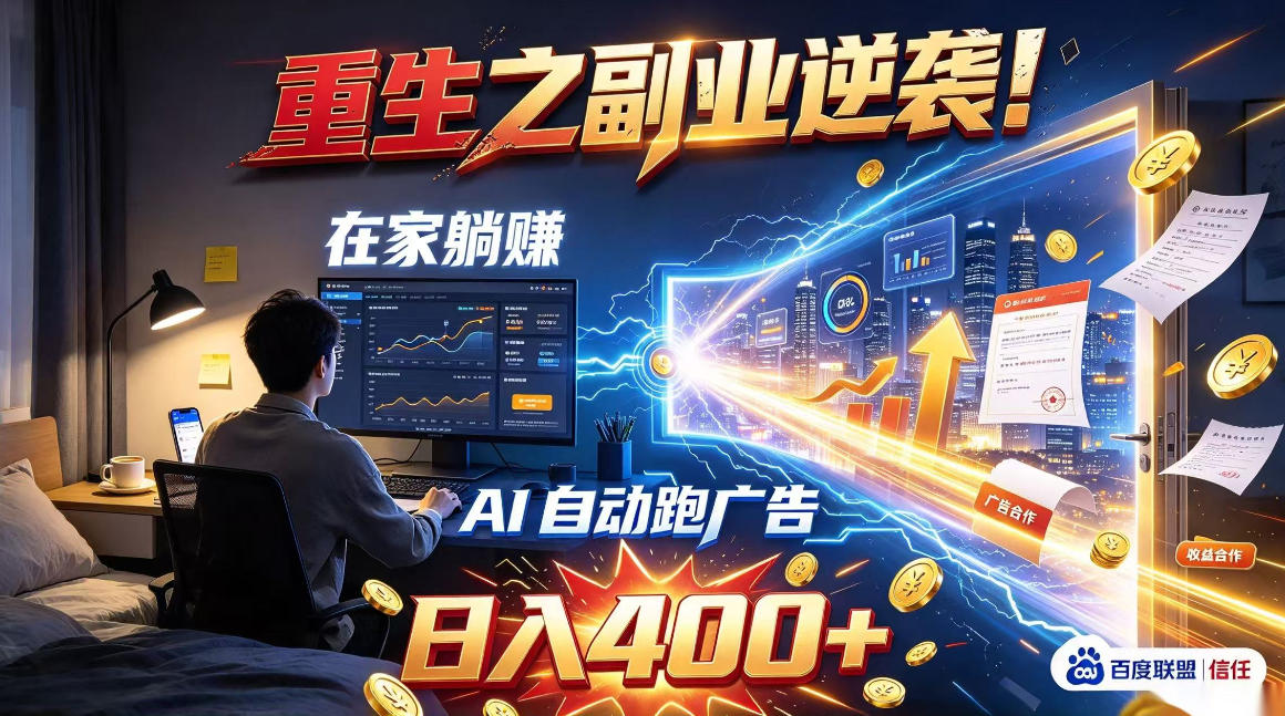 重生之副业逆袭！在家躺赚AI自动跑广告日入400+，无需人工操作【揭秘】-副业资源站
