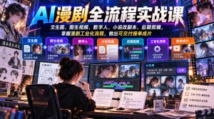 AI漫剧全流程实战课，文生图、图生视频、数字人、小说改剧本、后期剪辑，掌握漫剧工业化流程，做出可交付接单成片-副业资源站