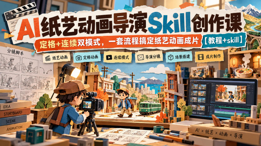 AI纸艺动画导演Skill创作课｜定格+连续双模式，一套流程搞定纸艺动画成片【教程+skill】-副业资源站