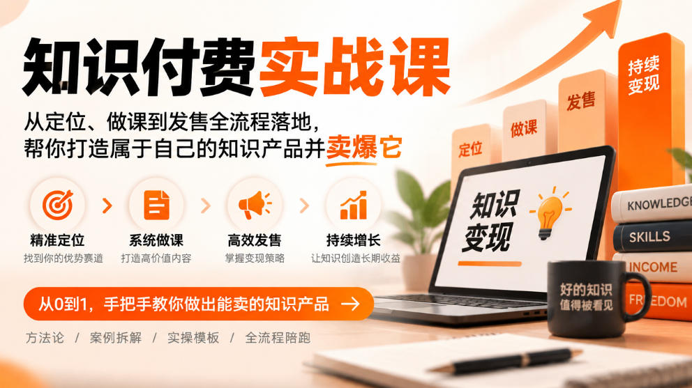 知识付费实战课：从定位、做课到发售全流程落地，帮你打造属于自己的知识产品并卖爆它-副业资源站