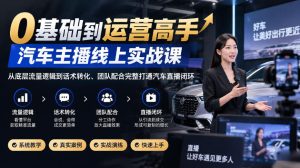 0基础到运营高手，汽车主播线上实战课，从底层流量逻辑到话术转化、团队配合完整打通汽车直播闭环-副业资源站