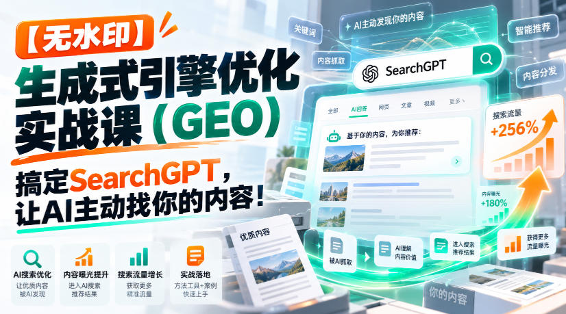 【无水印】生成式引擎优化（GEO）实战课：搞定SearchGPT，让AI主动找你的内容！【原创双语字幕】-副业资源站