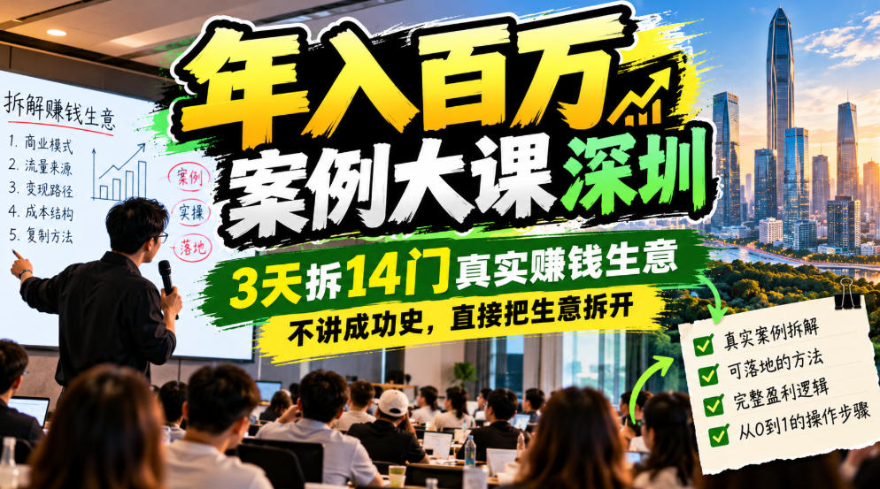 年入百W案例大课深圳，3天拆14门真实賺钱生意，不讲成功史，直接把生意拆开-副业资源站