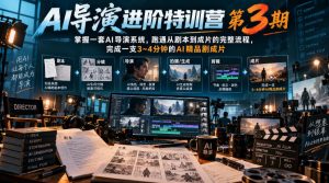AI导演进阶特训营第3期，掌握一套AI导演系统，跑通从剧本到成片的完整流程，完成一支3~4分钟的AI精品剧成片（附1、2期）-副业资源站