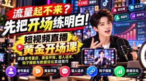 【无水印】流量起不来？先把开场练明白！短视频直播黄金开场课，讲透老号重启、黄金开场、留人话术、钩子模板与数据优化实战技巧-副业资源站