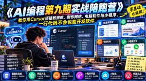 【无水印】《AI编程第九期实战陪跑营》教你用Cursor搭建数据库、制作网站、电脑软件与小程序，一行代码不会也能开发软件-副业资源站