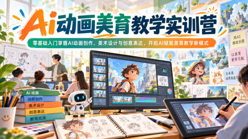 Ai动画美育教学实训营，零基础入门掌握AI动画创作、美术设计与创意表达，开启AI赋能美育教学新模式-副业资源站