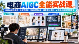 电商AIGC全能实战课:掌握AI商品套图、详情页设计、智能抠图换装、爆款图片复刻、AI视频创作与探店营销-副业资源站