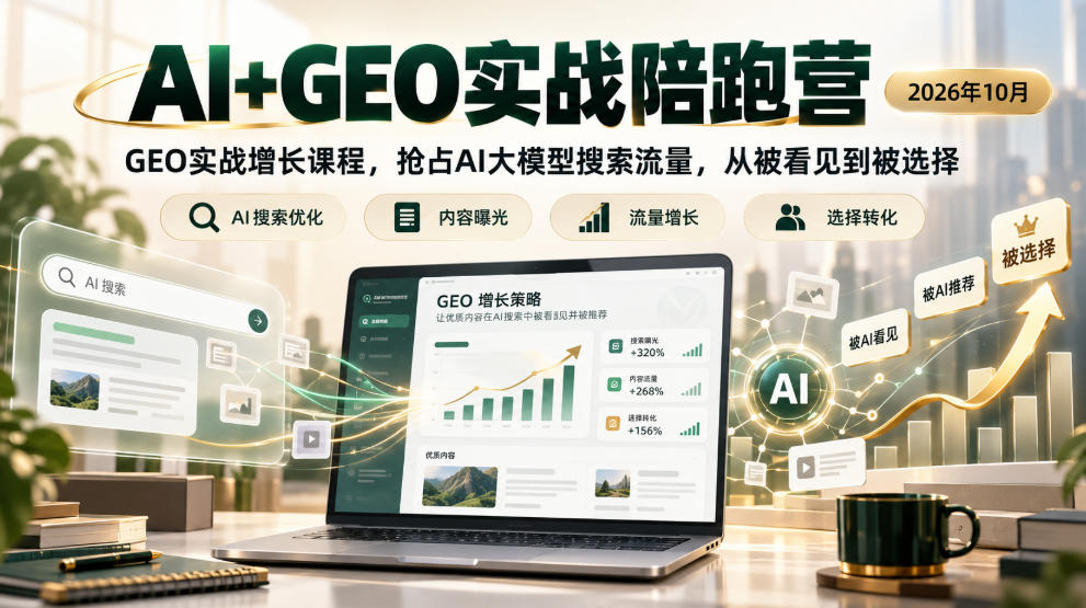 AI+GEO实战陪跑营2026年10月，GEO实战增长课程，抢占AI大模型搜索流量，从被看见到被选择-副业资源站