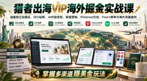 猎者出海VIP海外掘金实战课：涵盖独立站、SEO站群、AI变现、联盟营销、Pinterest引流、Fiverr接单与海外流量套利，掌握多渠道賺美金玩法-副业资源站