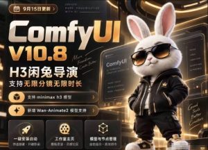 ComfyUI V10.8中文整合包，H3闲兔导演，支持无限分镜无限时长，1000+工作流，动作迁移，角色替换，视频一致性，口型同步，低显存可用-副业资源站