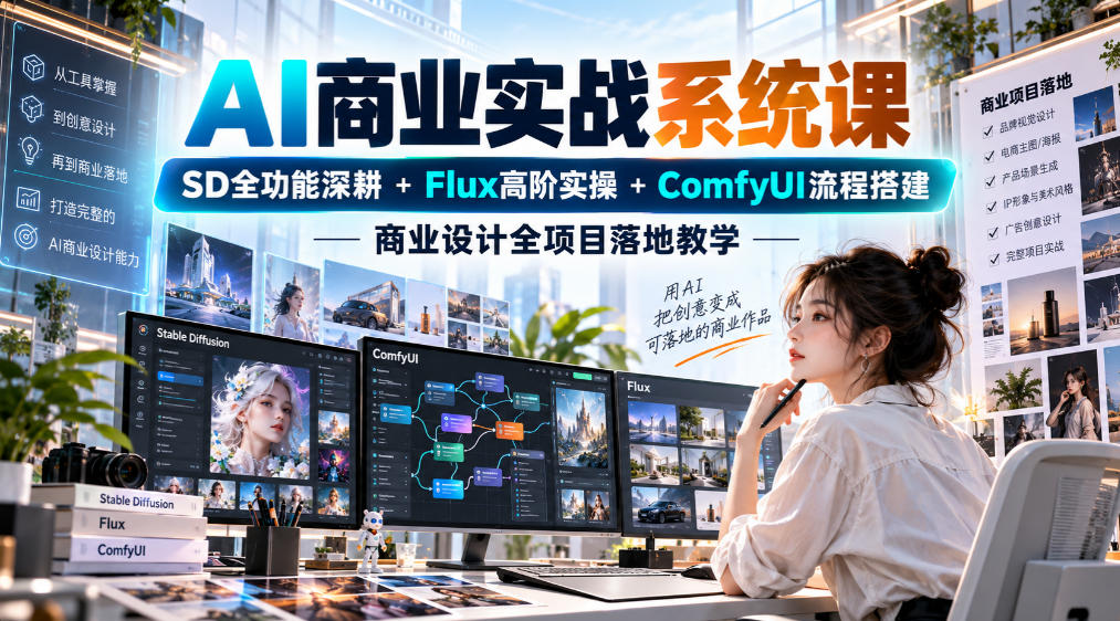AI商业实战系统课｜SD全功能深耕+Flux高阶实操+Comfyui流程搭建，商业设计全项目落地教学-副业资源站