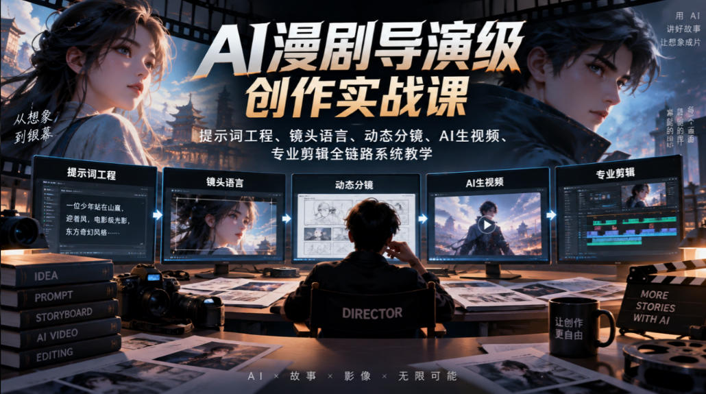 AI漫剧导演级创作实战课｜提示词工程、镜头语言、动态分镜、AI生视频、专业剪辑全链路系统教学-副业资源站