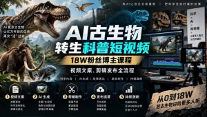 AI古生物转生科普短视频，18W粉丝博主课程，视频文案、剪辑发布全流程-副业资源站